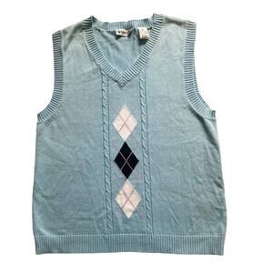 Robert Allan Kids Size Small Baby Blue Argyle V Neck Sleeveless Sweater Vest